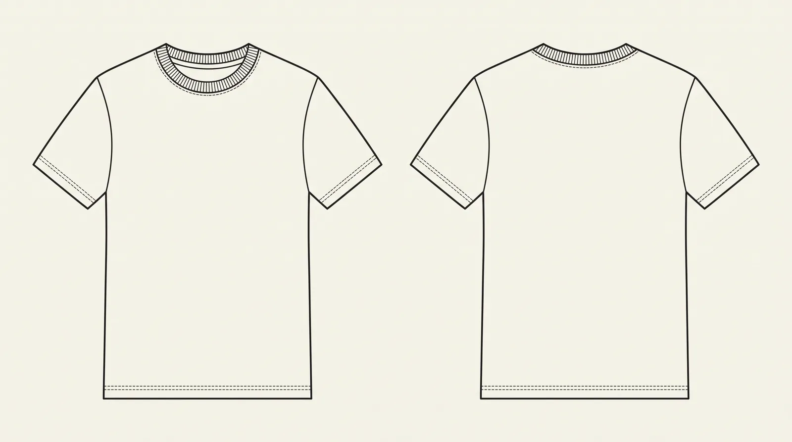 Dibujo plano técnico de una camiseta de frente y espalda